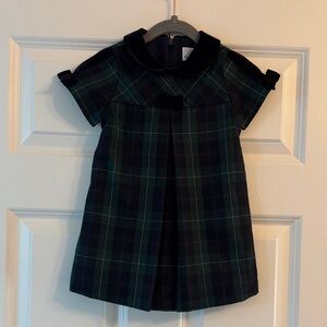 Florence Eiseman Navy & Green Plaid Dress Velvet Collar and Bows. Size 2T.